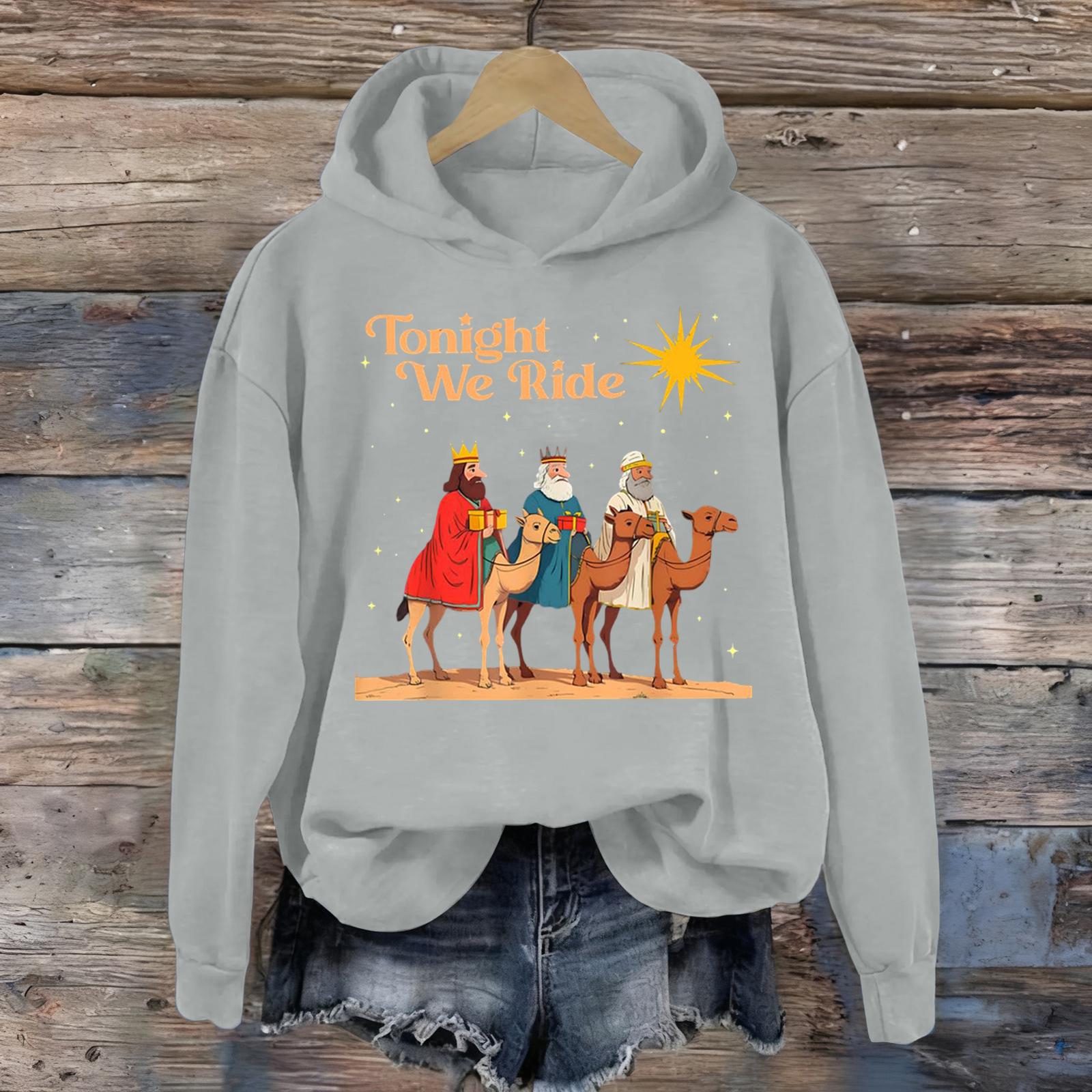 Women s Printed Casual Long Sleeve Hooded Sweatshirt Top L 1890₽