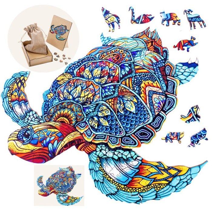 602290 - Holzpuzzle Tiere : A3 Schildkröte – 208 Teile – Einzigartige Formen – Puzzle für Erwachsene – Geschenkbox – Ab 12 Jahren.
