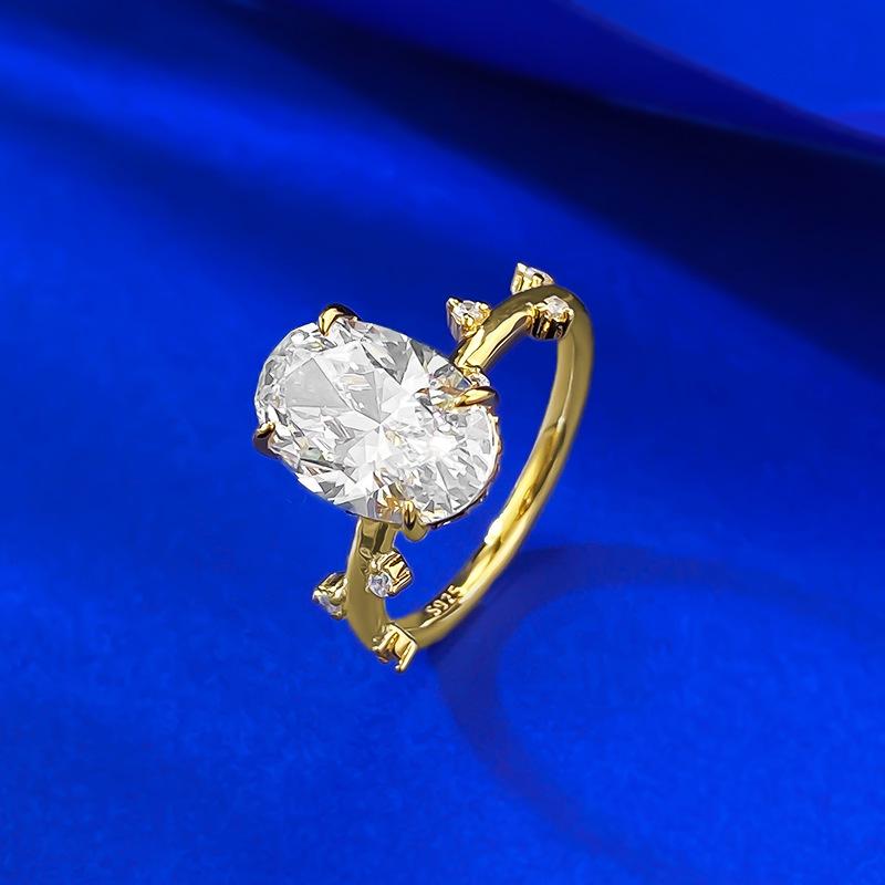 European American 925 Silver Oval Pigeon Egg Four-Prong Wedding Engagement Ring