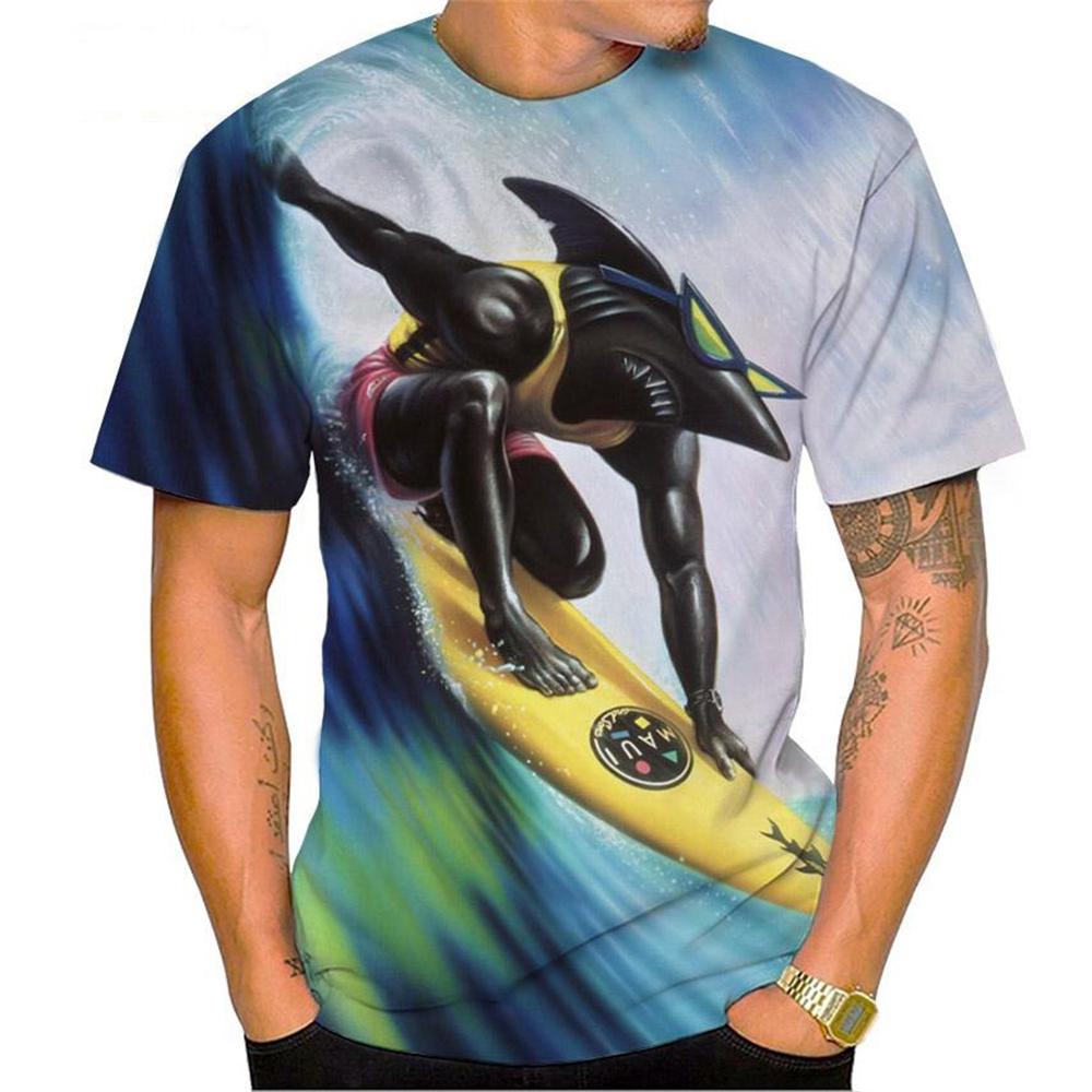 New Hot Sale Shark Surf Shark 3D Printing Men's T-Shirt Fashion Casual Harajuku Style Shark Art Short Sleeve Tops