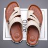 Men Flats Slippers Summer Brown Wide Head Roman Sandals Retro Flip Flops Black Leather Beach Shoes Plus Size