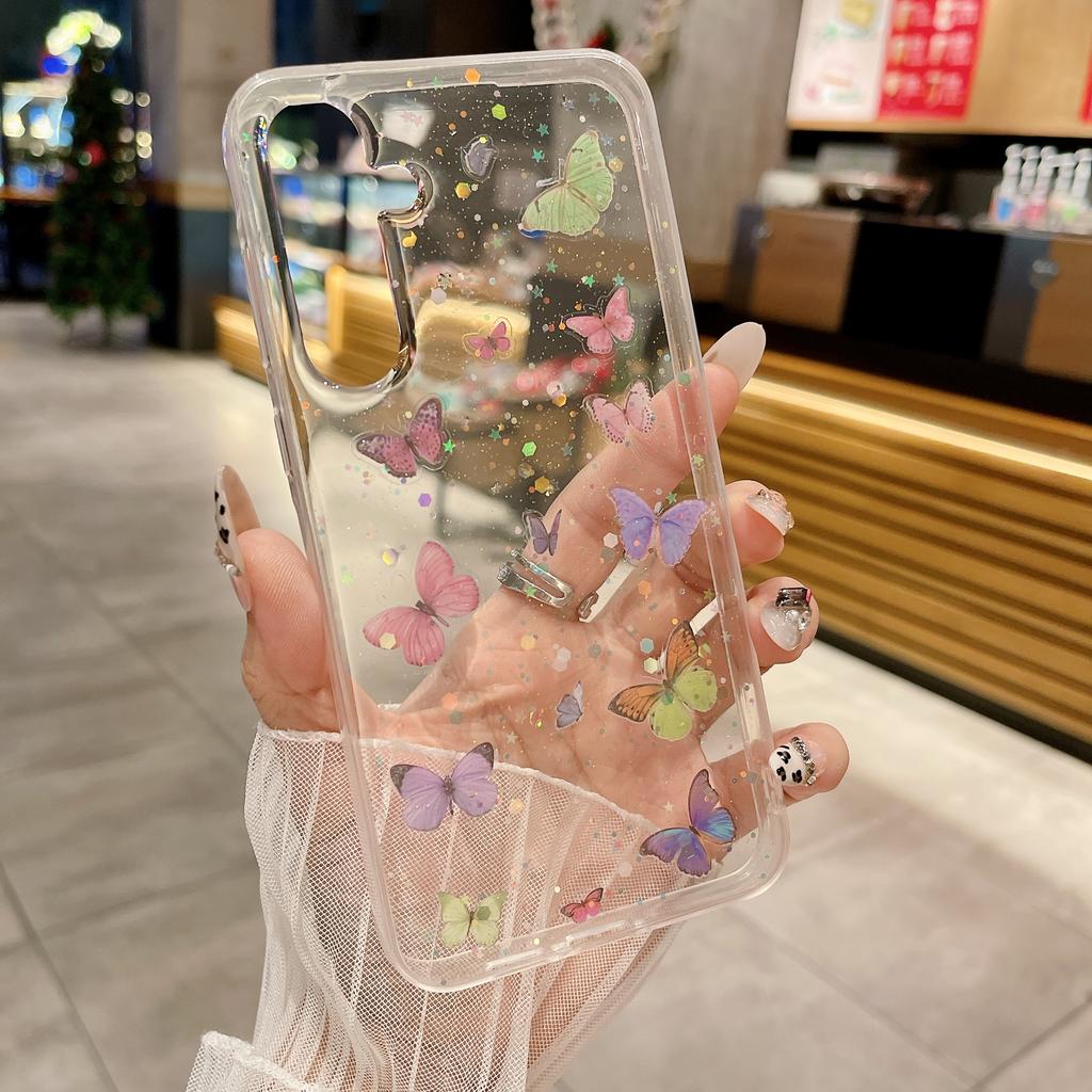 For Samsung Galaxy A55 5G Case Anti Drop TPU Phone Back Cover Epoxy Glitter Butterfly