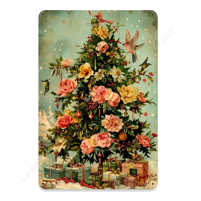 Vintage Christmas Tree Metal Sign, Indoor Outdoor Wall Decor