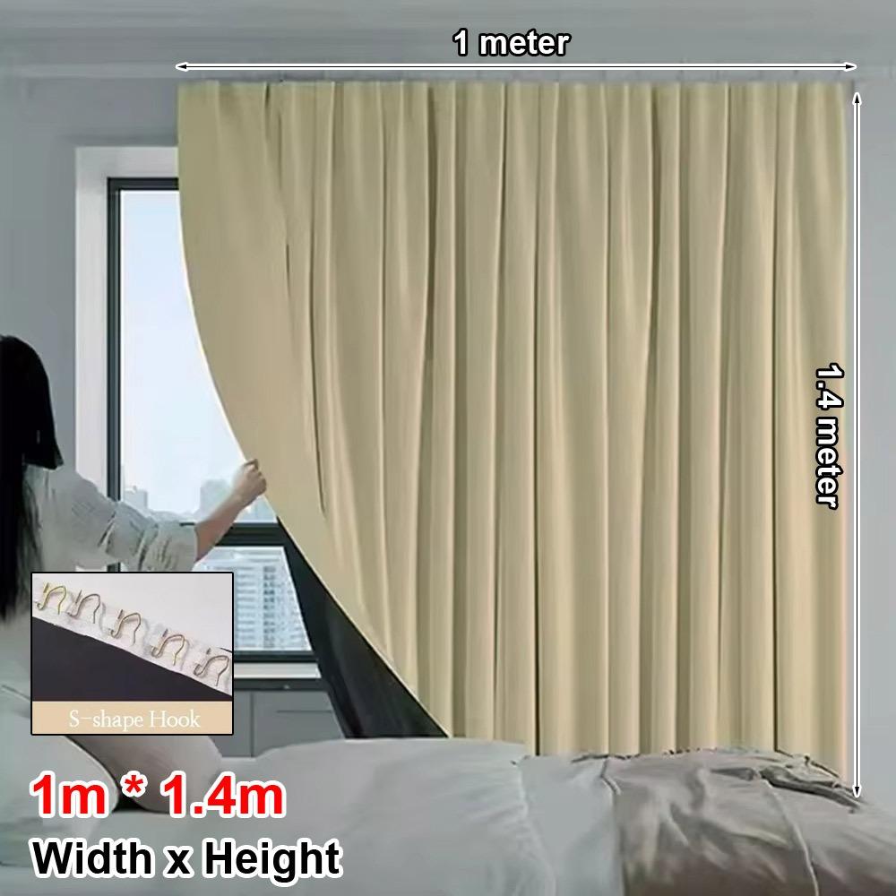 1Pcs Full Blackout Partition Blackout Curtain Polyester Fabric High Shading Protection Window Door Curtain Beige