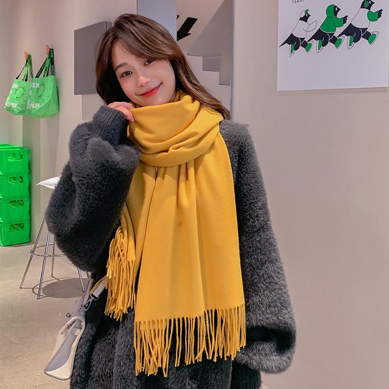Women'S Thick Warm Solid Color Scarf Autumn And Winter New Style Cashmere Scarf Versatile Wool Scarf