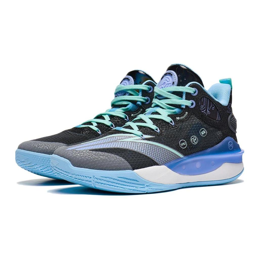 Li-Ning Cloud Anti-Slip Wear-Resistant Breathable Rebound Mid-Top Basketball Shoes Kids Basketball Shoes Gray Blue YKBT026-41