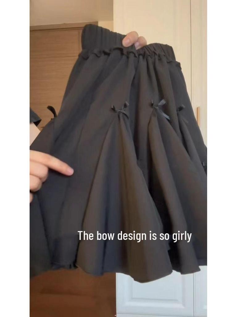 Women's Summer A-Line Midi Skirt: Bowknot White Floral Ballet-Style, High Waist Fluffy Slimming Skirt