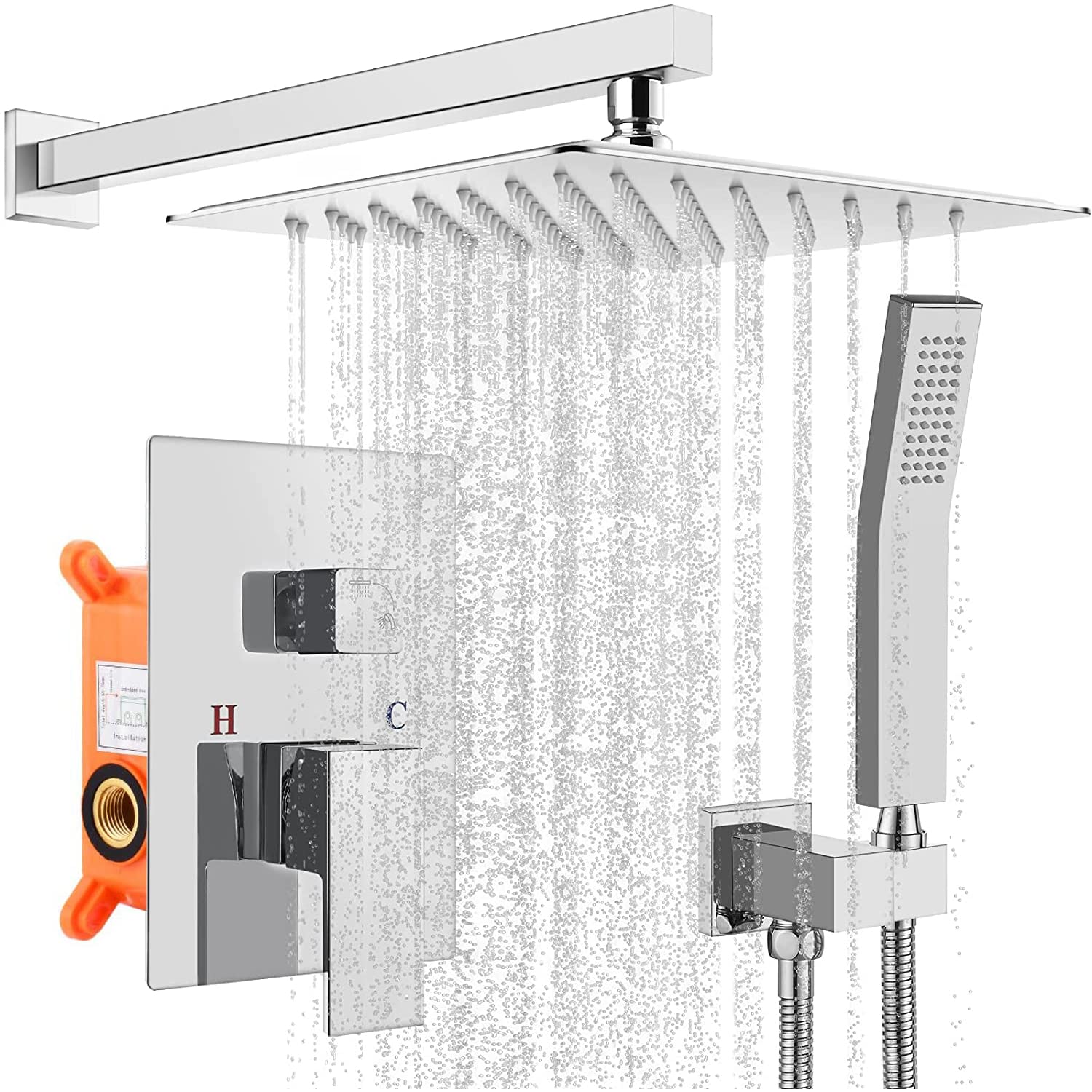 

Colonne de Douche Encastrée, Colonne Douche Encastrable,Ensemble de Douche Encastré, Douche Encastrable Set Noir, Kit Douche Encastrable avec Tête Chromé