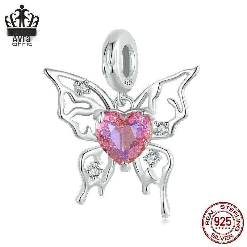 S925 Sterling Silver Exquisite Butterfly Tassel Beaded Pendant for DIY Jewelry