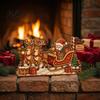 Rustic Winter Home Accents Christmas Wooden House Ornament, Santa Claus/Snowman/Elk Sleds/Winter Cabins Elk Sleigh Tabletop Decor Scene Figurines,