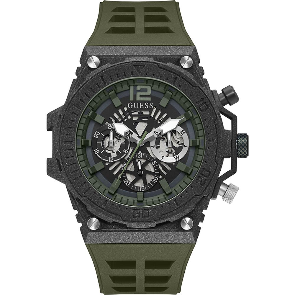 GUESS Exposure Black Green Stainless Steel Silicone Men s Quartz GW0325G2 Watch чёрный