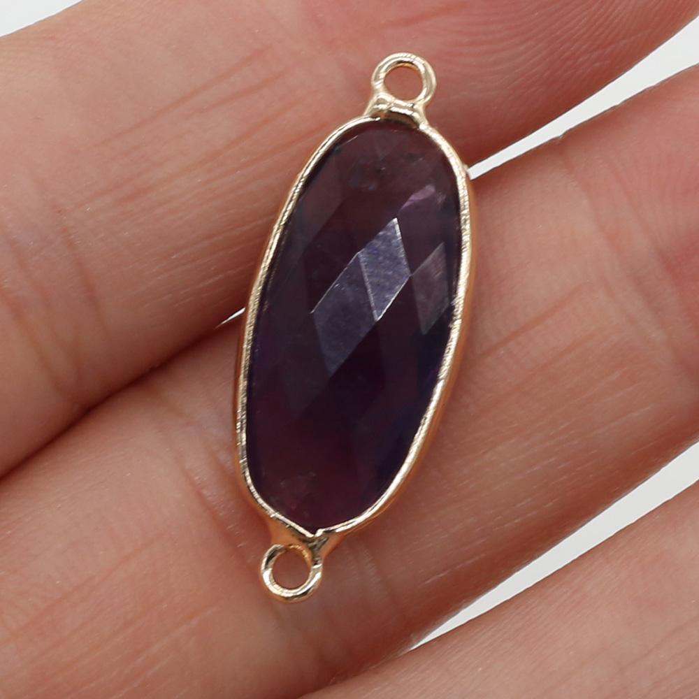 1/5 buc, Pandantiv Cristal de Vindecare Reiki Conector Oval, Energie Piatră Naturală Ametist Gemă Farmec Conector pentru Confecționare Bijuterii DIY Colier Brățară
