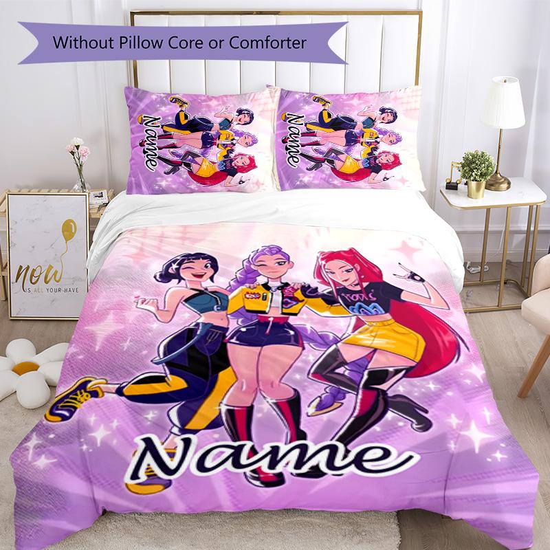 3pcs KPop Demon Hunters36 Cover Set - Personalized Name, HD Printed Bedding with 1 Cover and 2 Pillowcases - Perfect for Home Decor, Easy Care