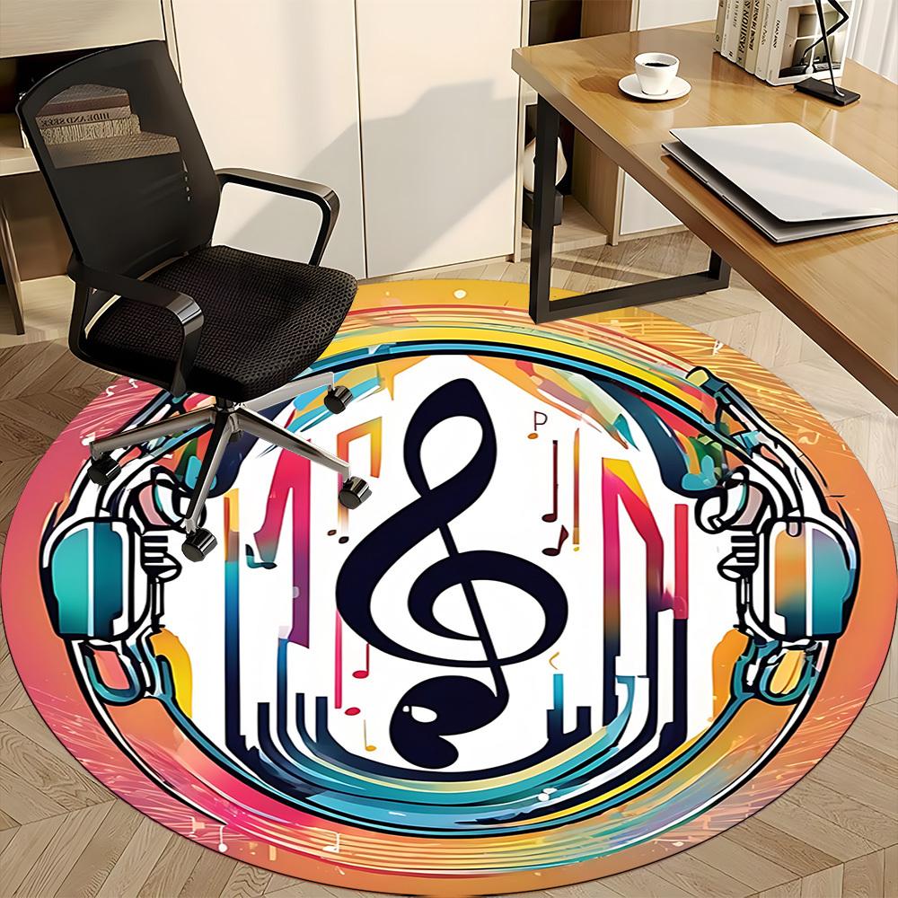 1pc Music Headphones Office Round Rug, Non-slip, Soft and Durable Office Rug for Interior Decoration, Perfect for Office,Decoration yy260204042