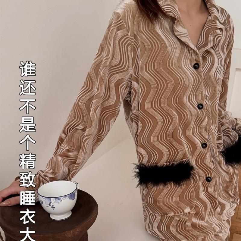 Light luxury style autumn new pajamas set long-sleeved autumn and winter loungewear two-piece living clothes women