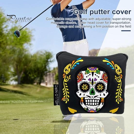 Mallet Putter Cover Magnetic Mallet Golf Club Cover Unique Skull Printed Golf Putter Headcover Blade Putter Protection Golf Accessory