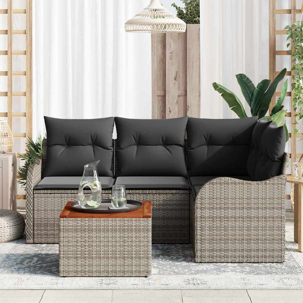 Garden Sofa Set with Storage 5 Pcs Grey Poly Rattan