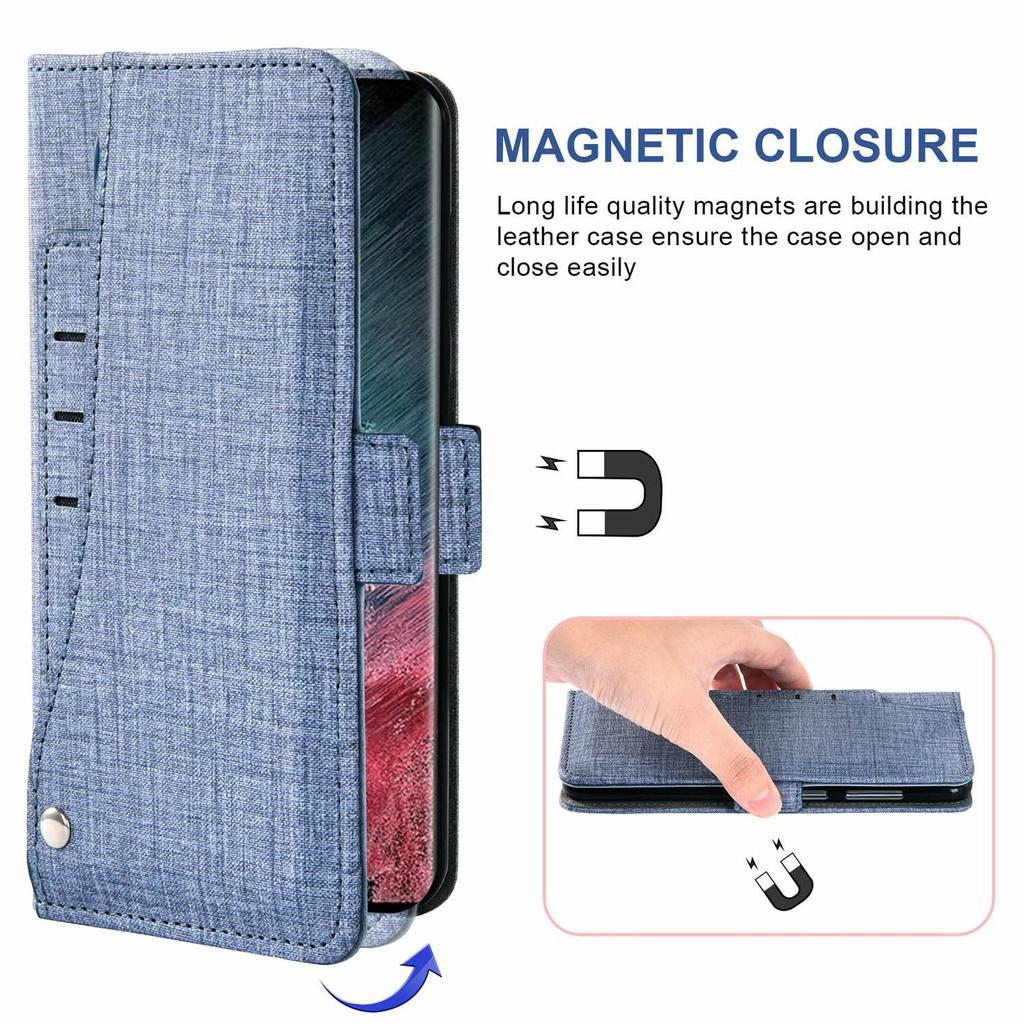 For Samsung Galaxy S26 Ultra Case Jean Cloth Texture PU Leather Wallet Phone Cover with Rotating Card Slots