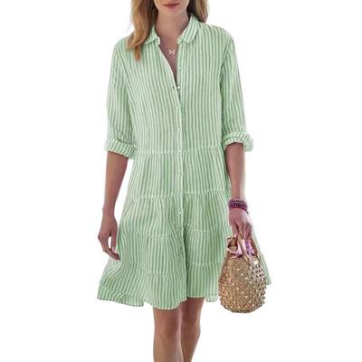 Women's Striped Cardigan Knee Length Shirt Long Sleeves Top