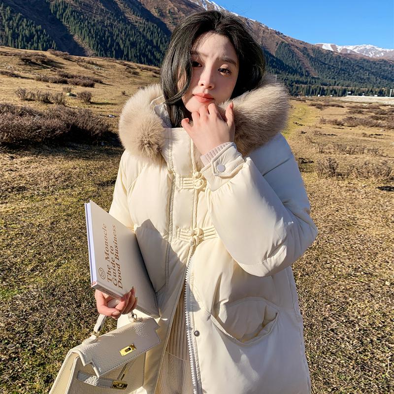 Down Jacket Women's Mid Length New Popular Fashion Korean Version Design Feeling Winter Thick Over The Knee
