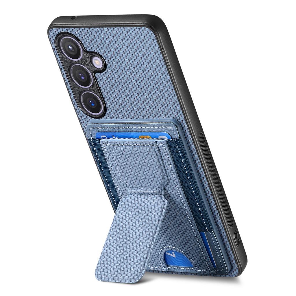 For Samsung Galaxy S25+ Case with Card Holder Kickstand Fiber Pattern Leather Back Cover