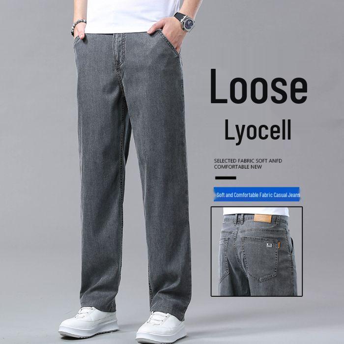 

Men s Plus Size Stretch Denim Jeans: Autumn/Winter 2025 Loose Straight-Leg with Velvet Lining. 30 (Waist 77 cm) [Weight 110-120 kg]