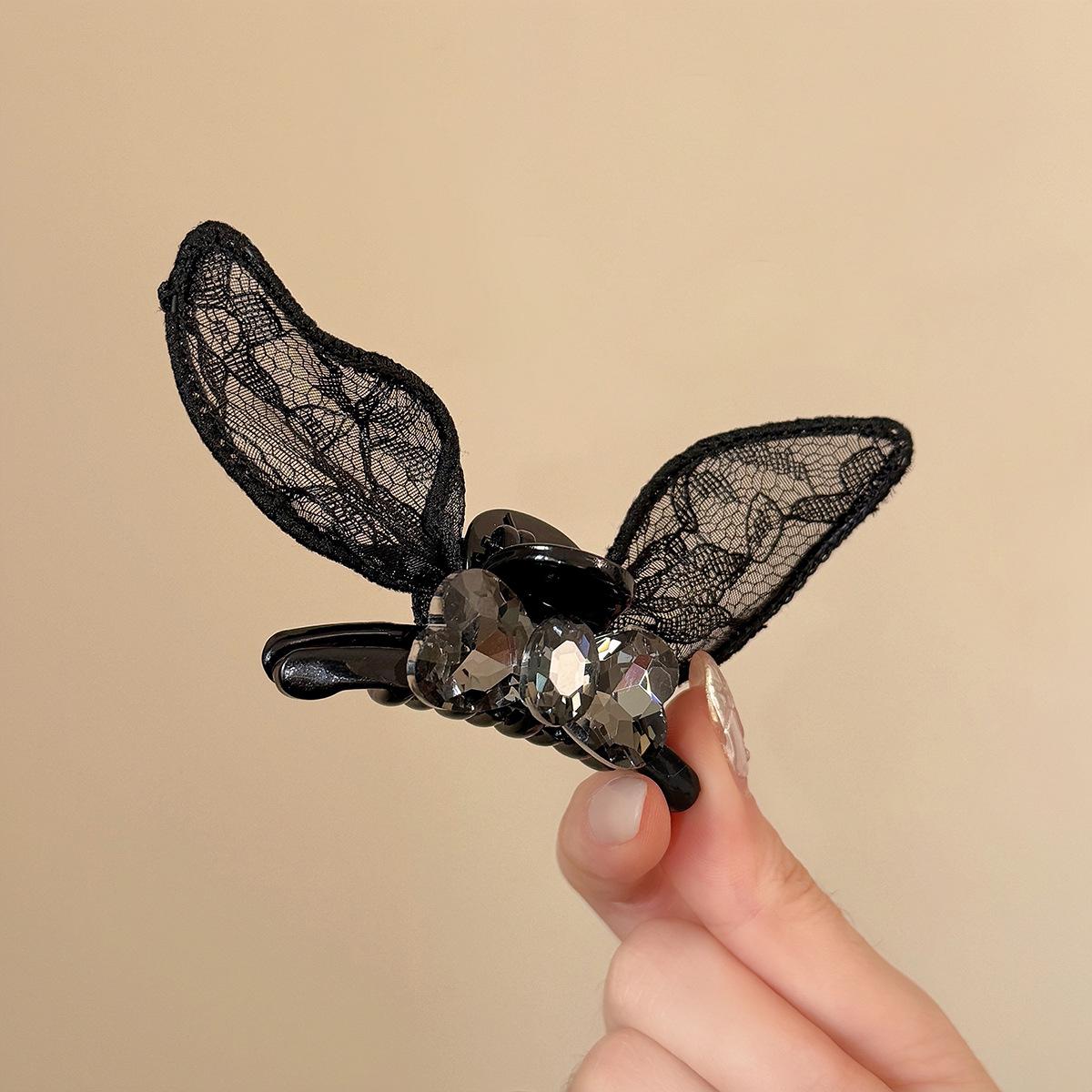 

Элегантная черная кружевная заколка для волос с бантиком и кроличьими ушками из страз - Маленькая, Универсальная, в корейском стиле