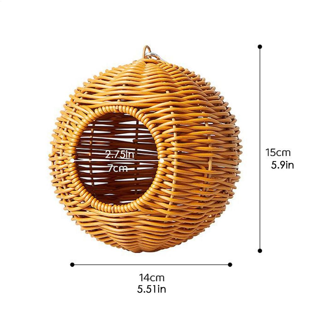 Bird House for Cage Imitation Rattan Parrot Nest Pet Hut Breathable Woven Shelter for Finch Conure Cockatiel Parakeet Small