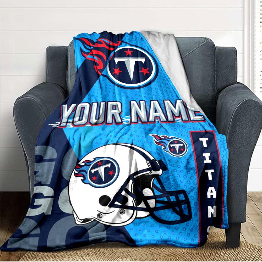 Name Custom Tennessee Titans Logo Print Flannel Blanket High Quality Warm Comfortable Cover for All Seasons Perfect for Gifts Home Decor