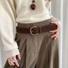Retro Mellard Edge Suede Leather Belt For Women With Alloy Buckle Casual Style