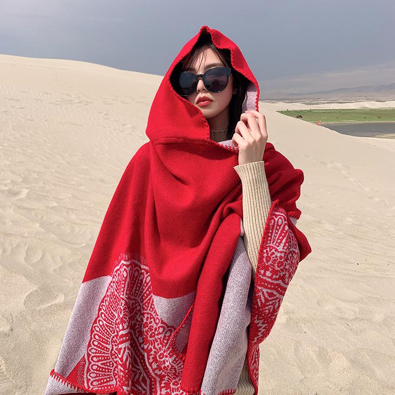 Hat Knitted Cape Women'S Woven Warm Double Sided Shawl Air Conditioning Shawl