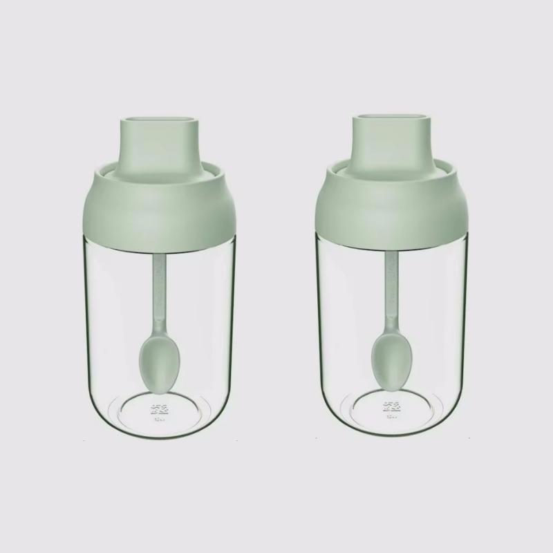 2pcs 250ML Oil Bottle Moisture-proof with Lid Spoon Pepper Jar Salt Shaker Combination Glass Kitchen Dining Seasoning Bottle