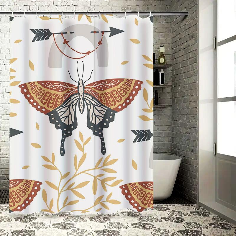 Whimsical Bath Shower Curtain Decorative Butterfly Arrow Pattern Fabric Waterproof Bathroom Liner for Home Decor Modern Artistic