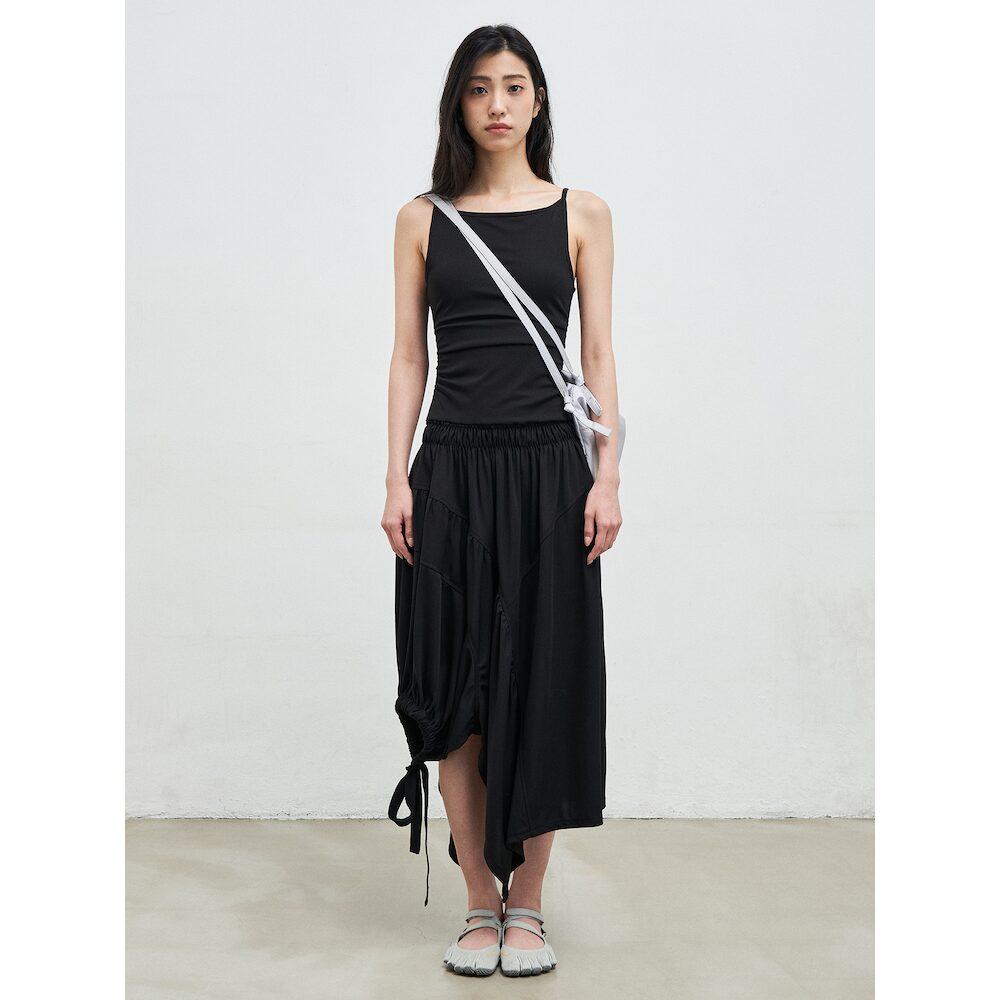 Anggae Balloon Jersey Dress Black
