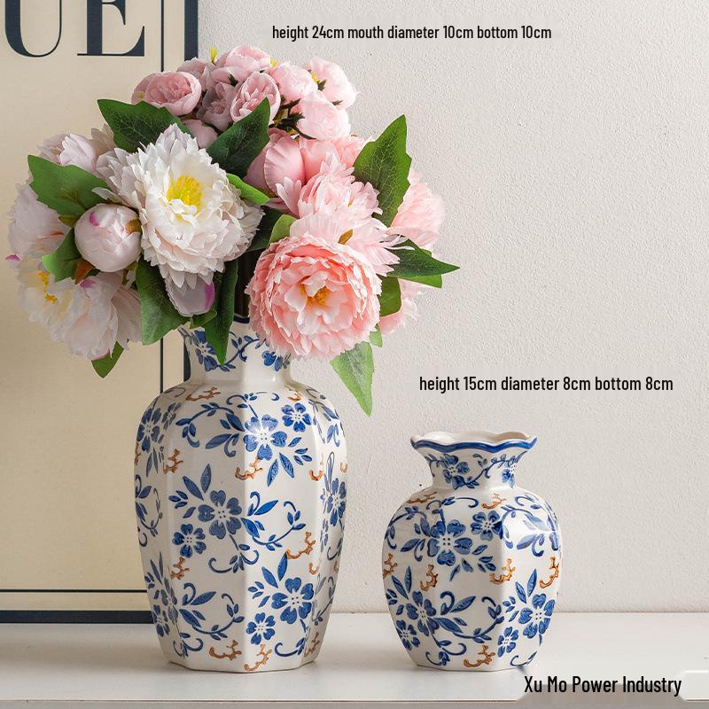 Vintage Blue & White Porcelain Ceramic Vase for Home Flower Arrangement