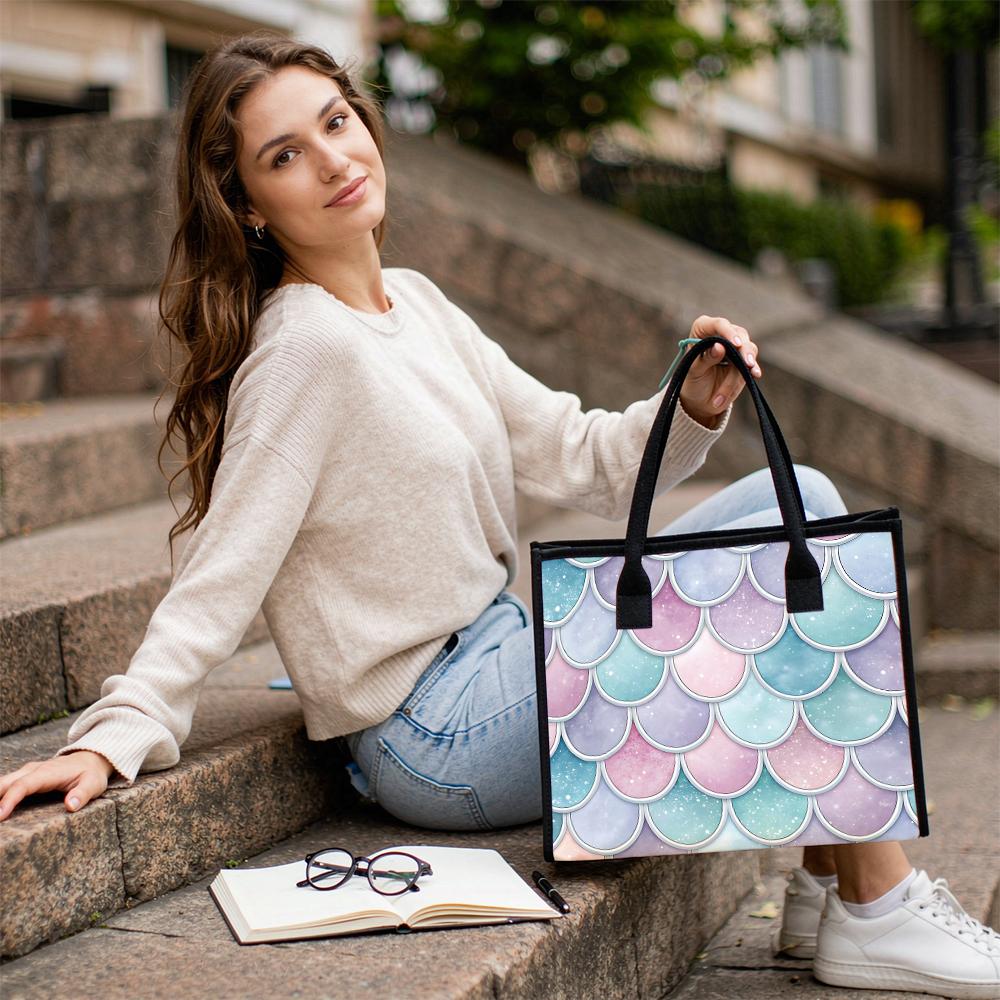 Mermaid Scales Pattern Large Tote Bag Fashion Casual Daily Shoulder Bag for Women