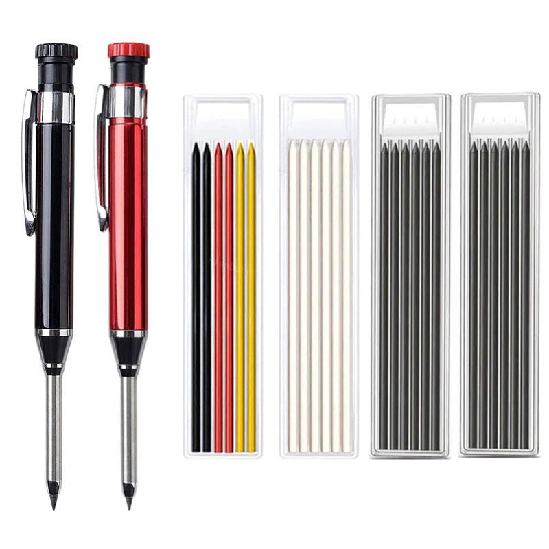 1-6Pcs Metal Solid Carpenter Mechanical Pencil Set with Sharpener Lead Core Deep Hole Construction Marking Scriber Tool Supply