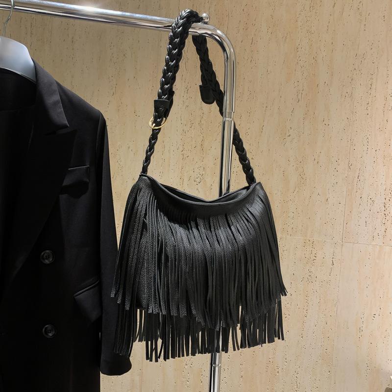Casual Tassel Design Pu Shoulder Bags for Women Vintage Solid Color Ladies Crossbody Tote Bag Large Capacity Female Handbags