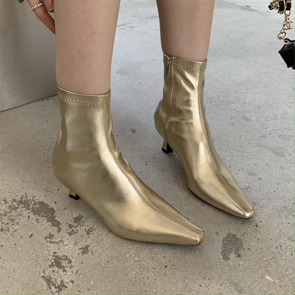 Spring New Pointed Toe Women Ankle Boots Ladies Eelgant Thin Low Heel Chelsea Shoes Soft Leather Short Boots Size 35-41