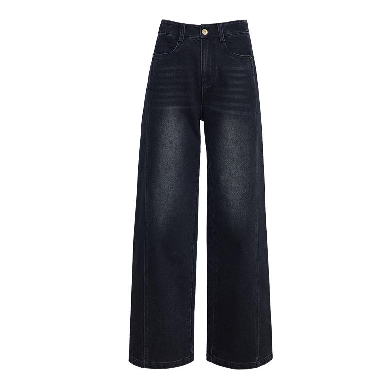 Yi Fei Women s 2025 Autumn Wide-Leg Straight Jeans with Slimming Drape Design 28 чёрный