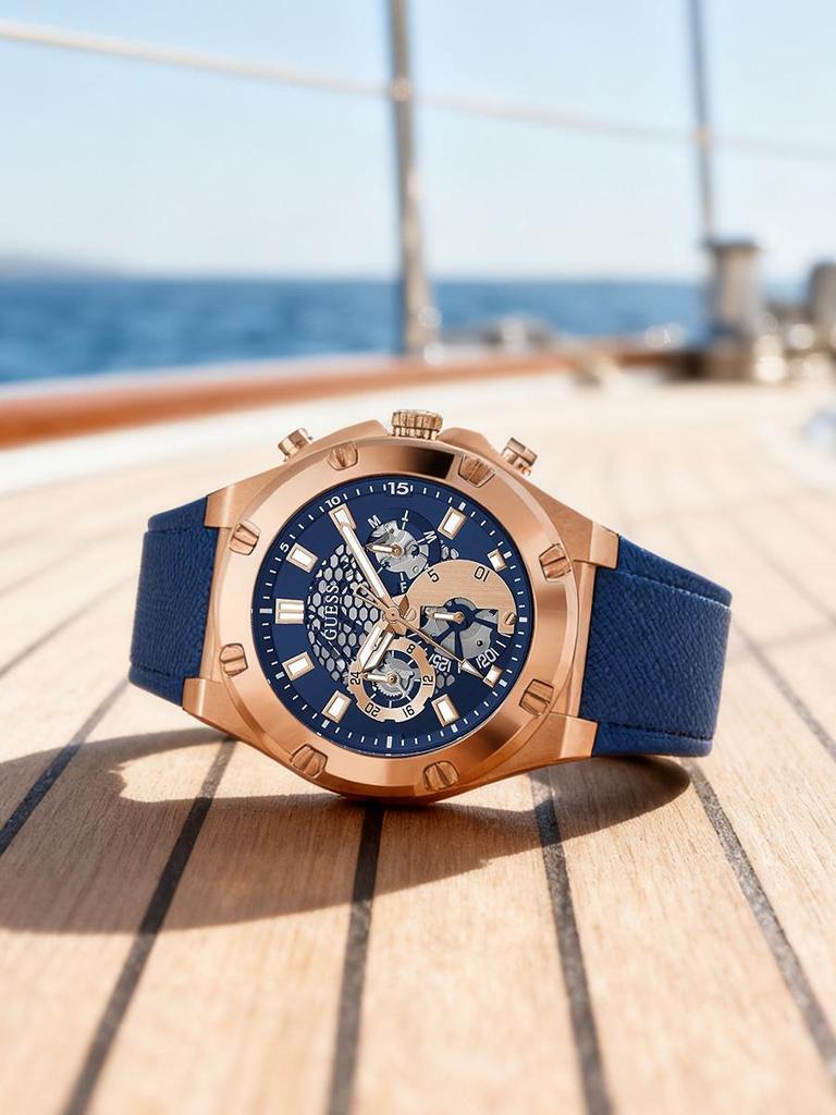 Guess Ceasuri pentru Bărbați-Curea de Ceas din Cauciuc Negru Cadran Auricalcic Ceasuri Multifuncționale pentru Bărbați Ideale pentru Muncă Zilnică și Sport în Aer Liber GW0334G3