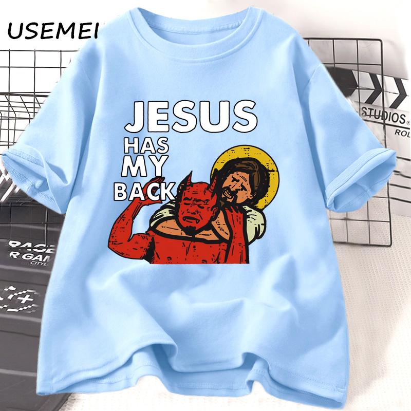 

Jesus Has My Back Tshirt Funny Christian Jesus Brazilian Jiu-jitsu T-Shirt Religious Faith Tshirts Cotton Short Sleeve Clothes 4XL