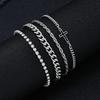 4PCS Men's Double Layer Coppery Adjustable Cross Charm Zircon Bracelet Classic and Fashionable Punk Style