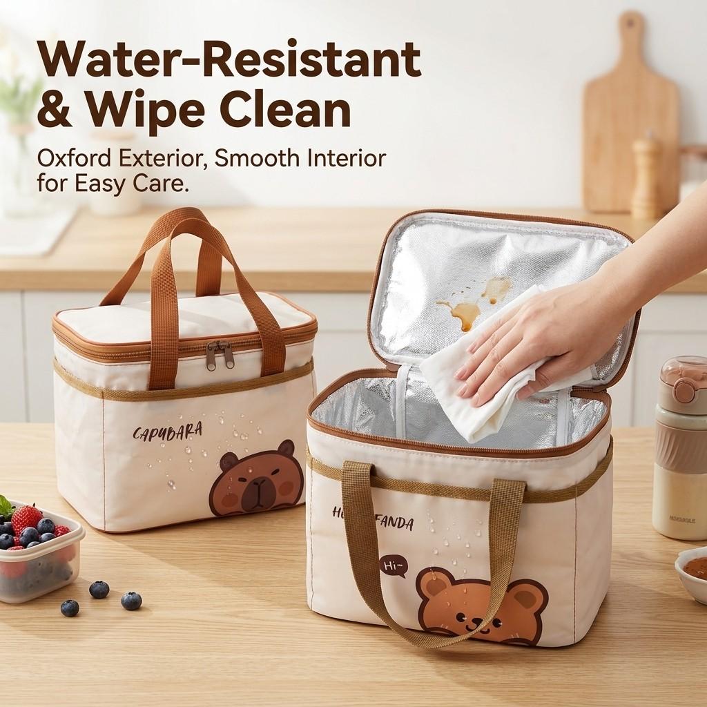 Portable Insulated Bento Box Storage Bag Cute Cartoon Oxford Thermal Lunch Bag For Outdoor Travel Picnic Large Cpacity Handbag