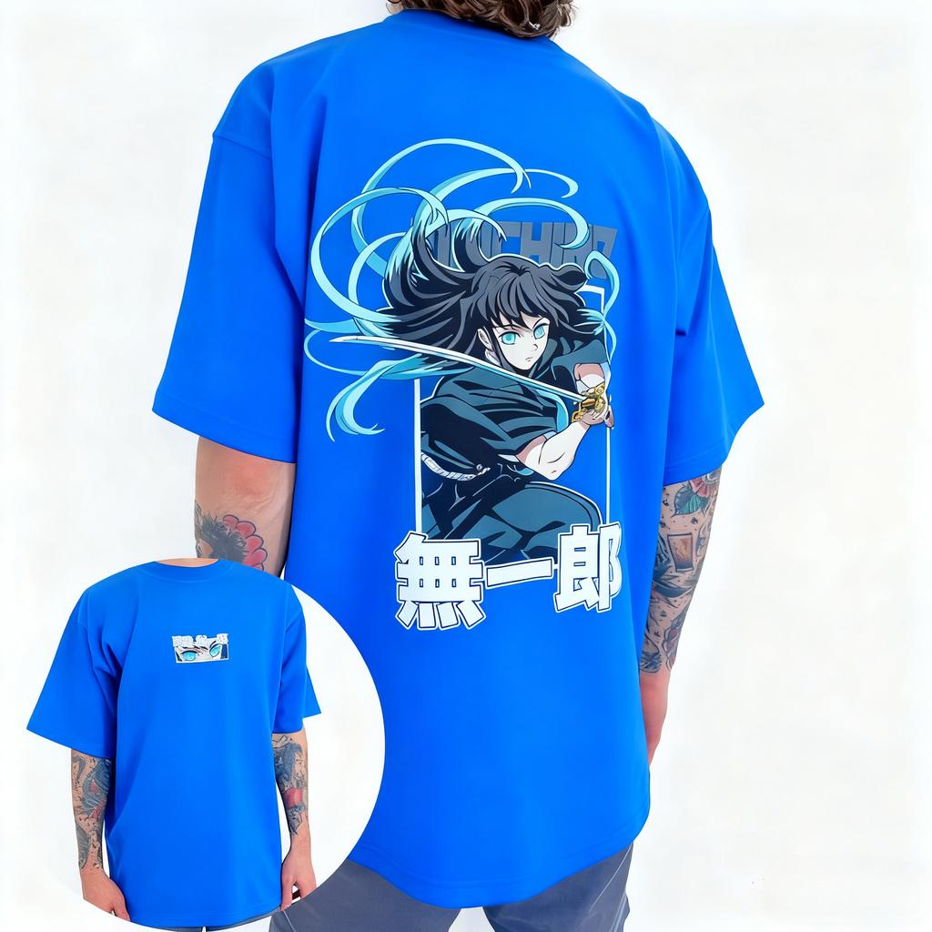 Demon Slayer Anime Tokitou Muichirou Printed TShirt Summer New Mens Japanese Harajuku Loose Casual Childrens ParentChild Top