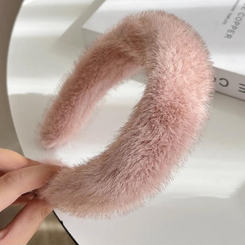 Trendy Women Faux Fur Hairbands Soft Plush Hair Hoop Solid Color Wide Headband Female Lady Hair Accessories Winter