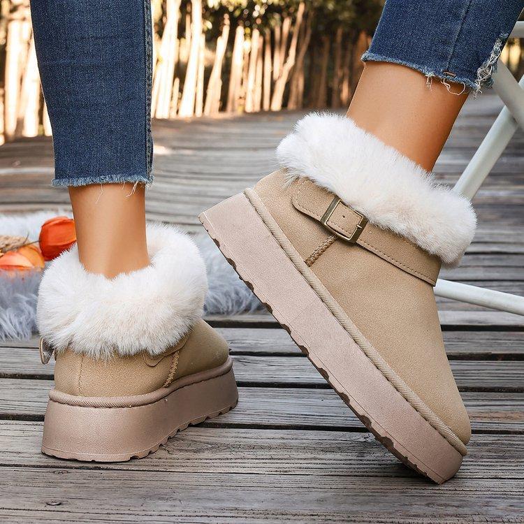 Stivali da neve invernali da donna in pelliccia fodera in peluche staffa per il piede caldi freddo leggeri escursionismo impermeabili antiscivolo bocca pelosa scarpe di cotone