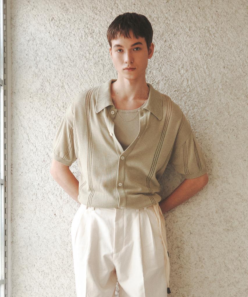 KNITTED Linen Sci-Fi Knit Shirt Sage Green