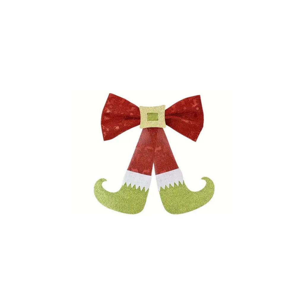 Christmas Festive Red And Green Christmas Bow Shiny Decoration