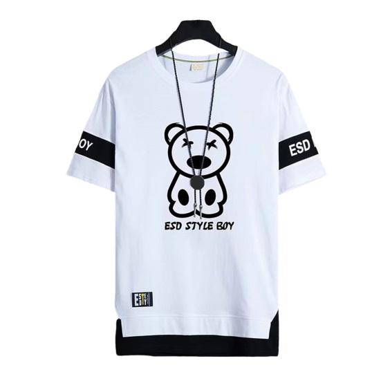 

Men T-shirt Fake Two-piece Cartoon Print Round Neck Short Sleeves Contrast Color Match Pants Pullover Letter Pattern Men Spring Top Men Clothing XL белый